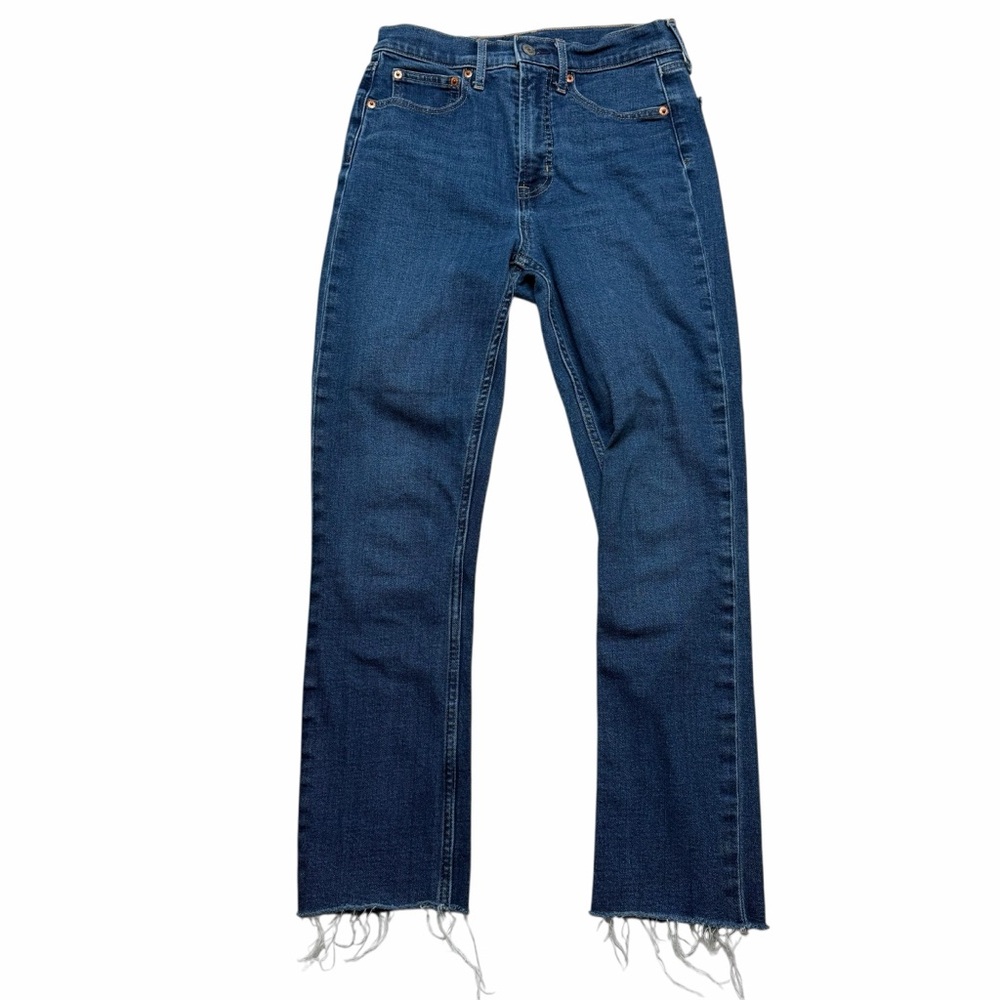 GAP Vintage Slim High Rise Dark Blue Wash Denim Jeans Size 26/2R Women's Frayed